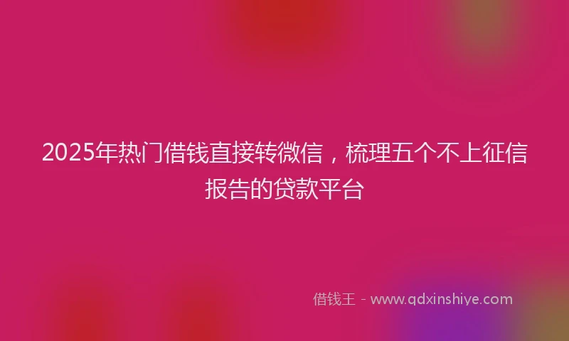 2025年热门借钱直接转微信，梳理五个不上征信报告的贷款平台