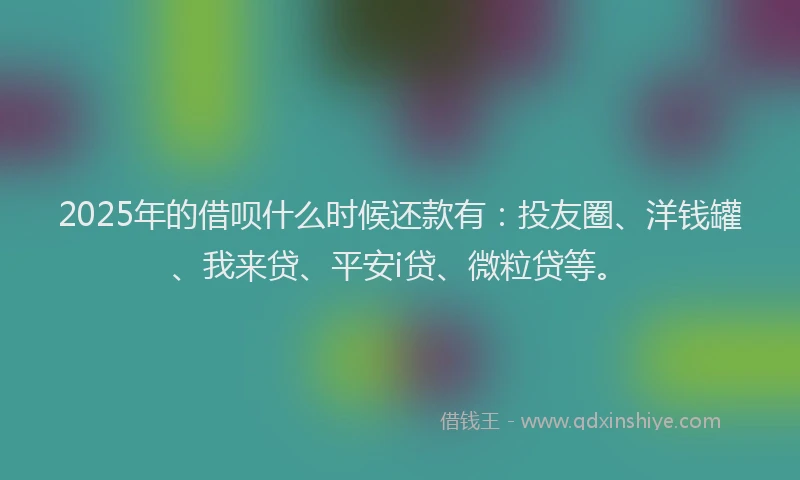 2025年的借呗什么时候还款有：投友圈、洋钱罐、我来贷、平安i贷、微粒贷等。