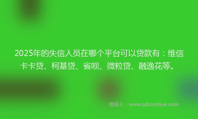 2025年的失信人员在哪个平台可以贷款有：维信卡卡贷、柯基贷、省呗、微粒贷、融逸花等。