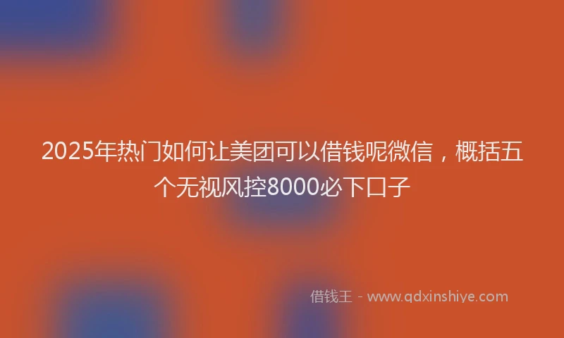 2025年热门如何让美团可以借钱呢微信，概括五个无视风控8000必下口子