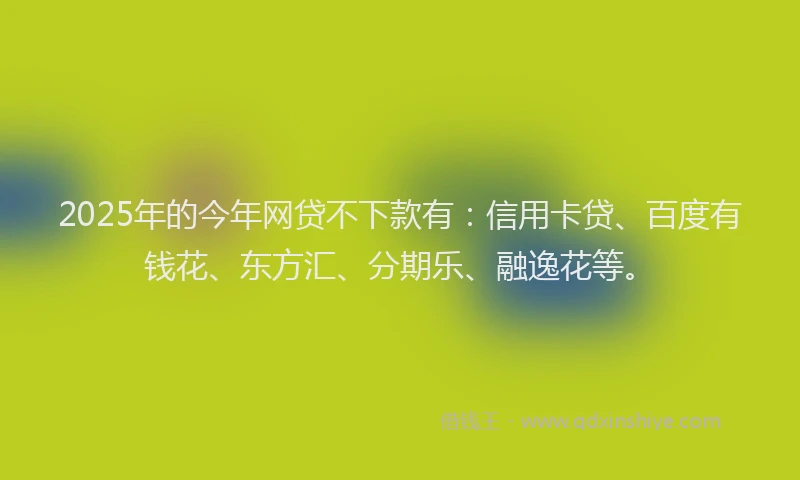 2025年的今年网贷不下款有：信用卡贷、百度有钱花、东方汇、分期乐、融逸花等。