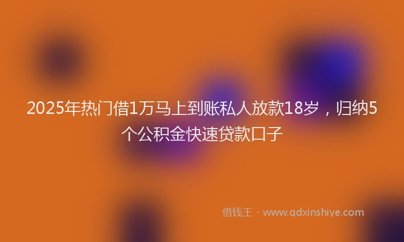 2025年热门借1万马上到账私人放款18岁，归纳5个公积金快速贷款口子