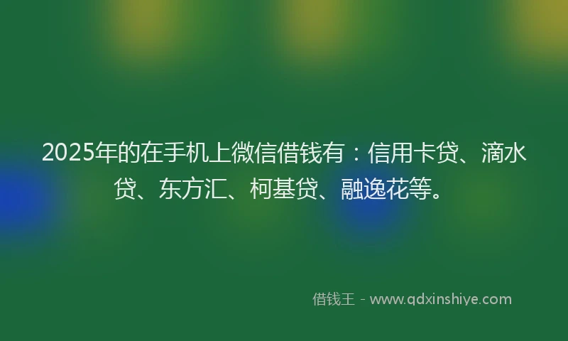 2025年的在手机上微信借钱有：信用卡贷、滴水贷、东方汇、柯基贷、融逸花等。