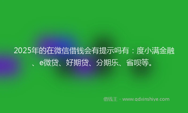 2025年的在微信借钱会有提示吗有：度小满金融、e微贷、好期贷、分期乐、省呗等。