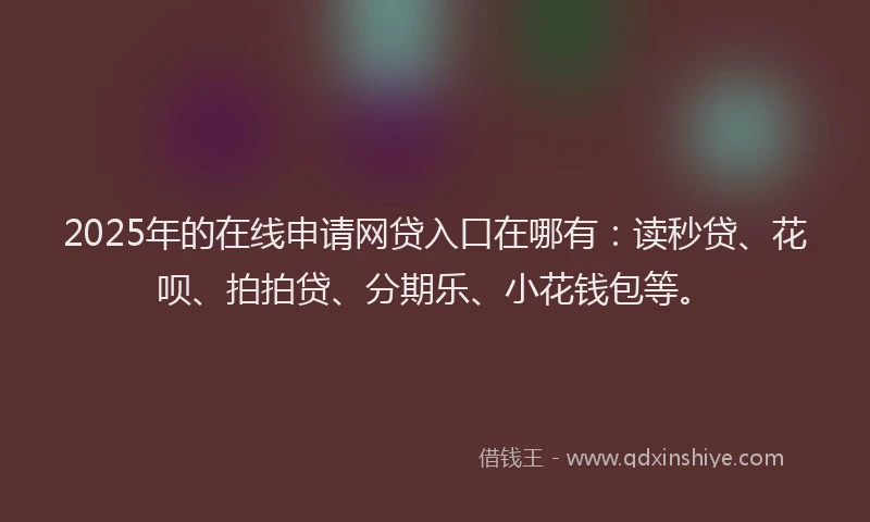 2025年的在线申请网贷入口在哪有：读秒贷、花呗、拍拍贷、分期乐、小花钱包等。