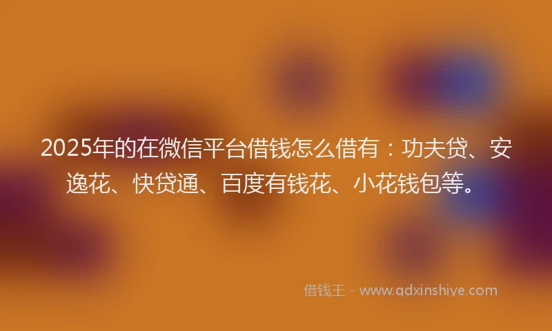 2025年的在微信平台借钱怎么借有：功夫贷、安逸花、快贷通、百度有钱花、小花钱包等。