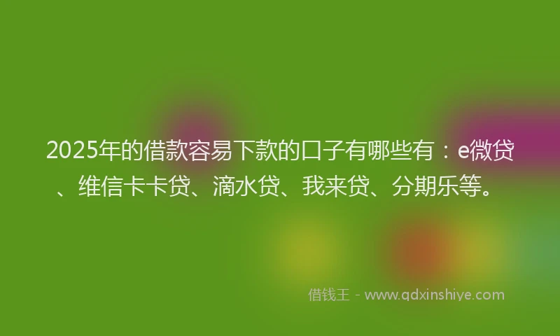 2025年的借款容易下款的口子有哪些有：e微贷、维信卡卡贷、滴水贷、我来贷、分期乐等。