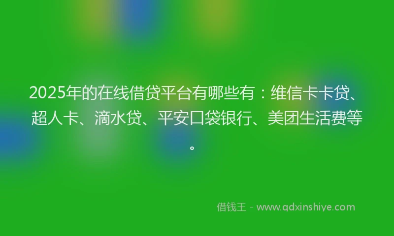 2025年的在线借贷平台有哪些有：维信卡卡贷、超人卡、滴水贷、平安口袋银行、美团生活费等。