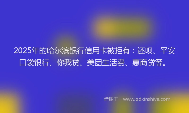 2025年的哈尔滨银行信用卡被拒有：还呗、平安口袋银行、你我贷、美团生活费、惠商贷等。