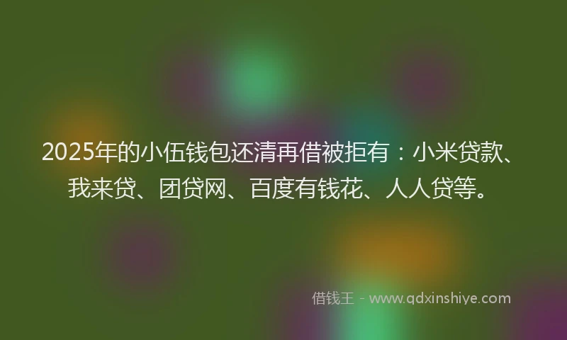 2025年的小伍钱包还清再借被拒有：小米贷款、我来贷、团贷网、百度有钱花、人人贷等。