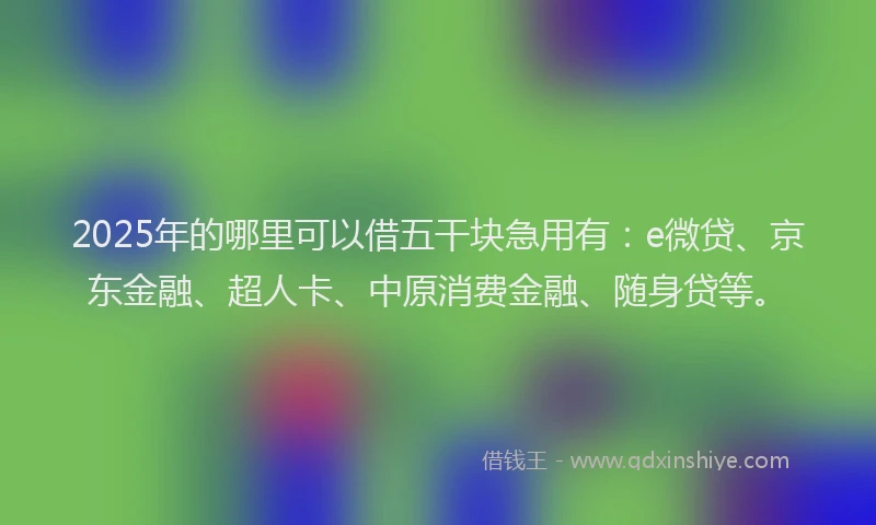 2025年的哪里可以借五干块急用有：e微贷、京东金融、超人卡、中原消费金融、随身贷等。