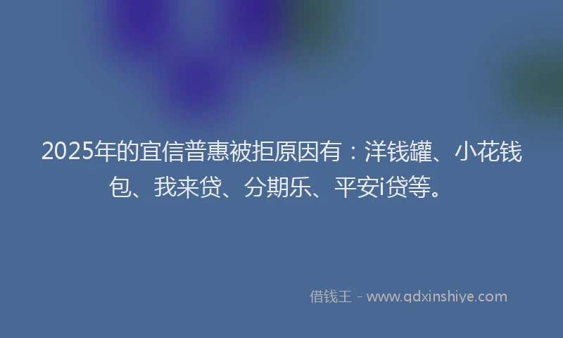 2025年的宜信普惠被拒原因有：洋钱罐、小花钱包、我来贷、分期乐、平安i贷等。