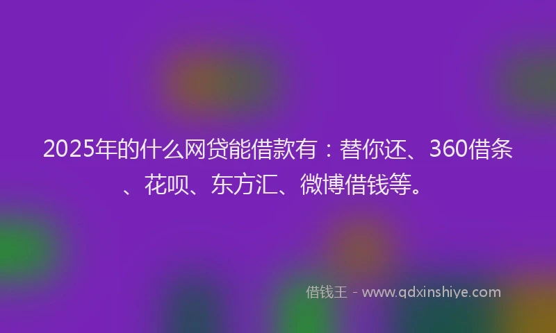 2025年的什么网贷能借款有：替你还、360借条、花呗、东方汇、微博借钱等。