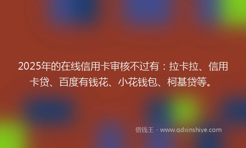 2025年的在线信用卡审核不过有：拉卡拉、信用卡贷、百度有钱花、小花钱包、柯基贷等。