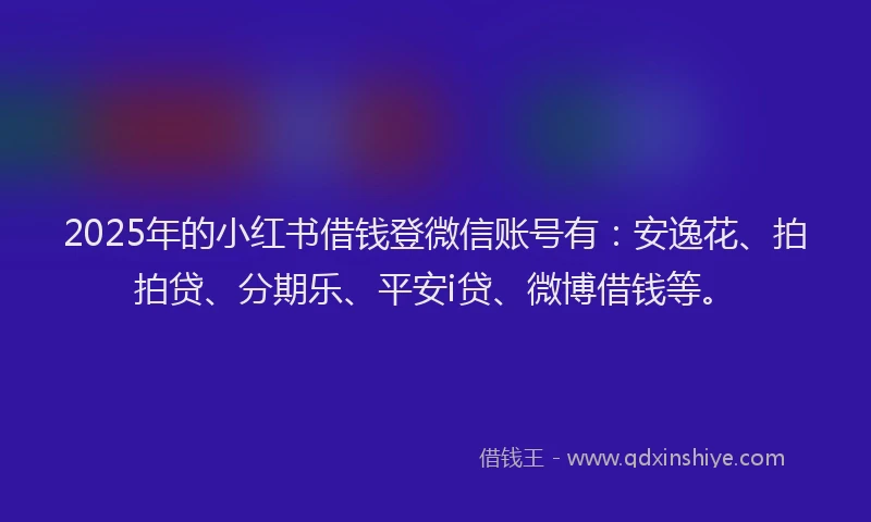 2025年的小红书借钱登微信账号有：安逸花、拍拍贷、分期乐、平安i贷、微博借钱等。