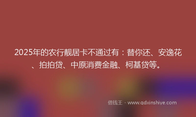 2025年的农行靓居卡不通过有：替你还、安逸花、拍拍贷、中原消费金融、柯基贷等。