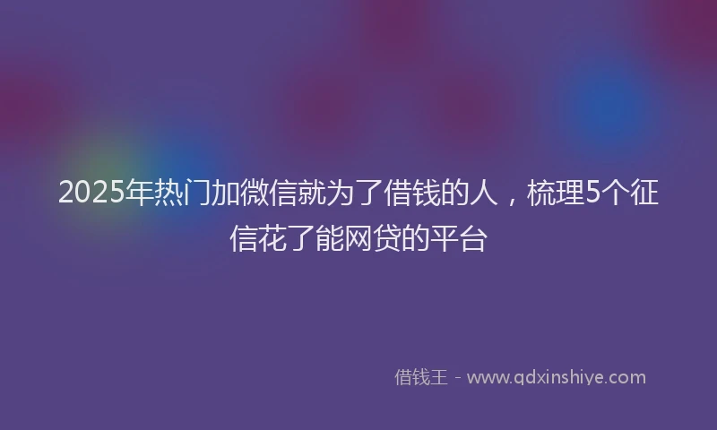2025年热门加微信就为了借钱的人，梳理5个征信花了能网贷的平台
