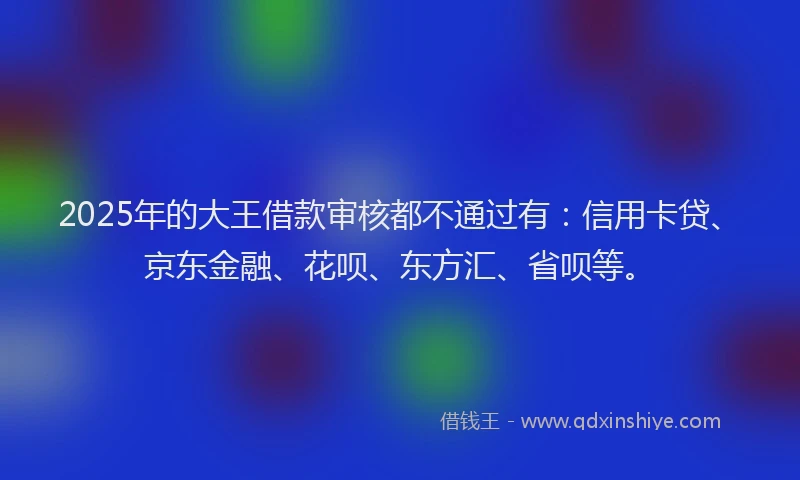 2025年的大王借款审核都不通过有：信用卡贷、京东金融、花呗、东方汇、省呗等。