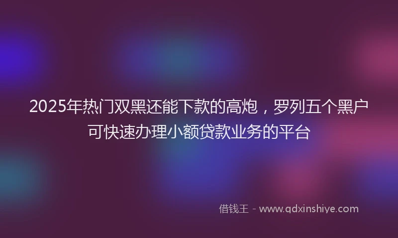 2025年热门双黑还能下款的高炮，罗列五个黑户可快速办理小额贷款业务的平台