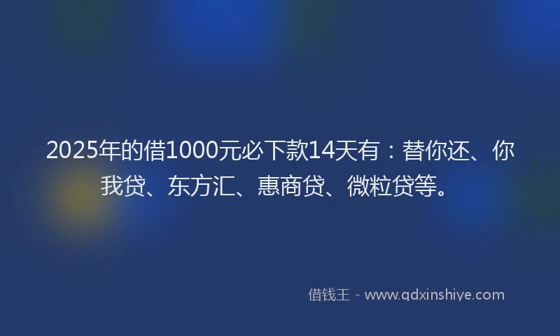2025年的借1000元必下款14天有：替你还、你我贷、东方汇、惠商贷、微粒贷等。