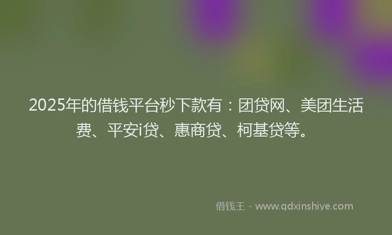 2025年的借钱平台秒下款有：团贷网、美团生活费、平安i贷、惠商贷、柯基贷等。