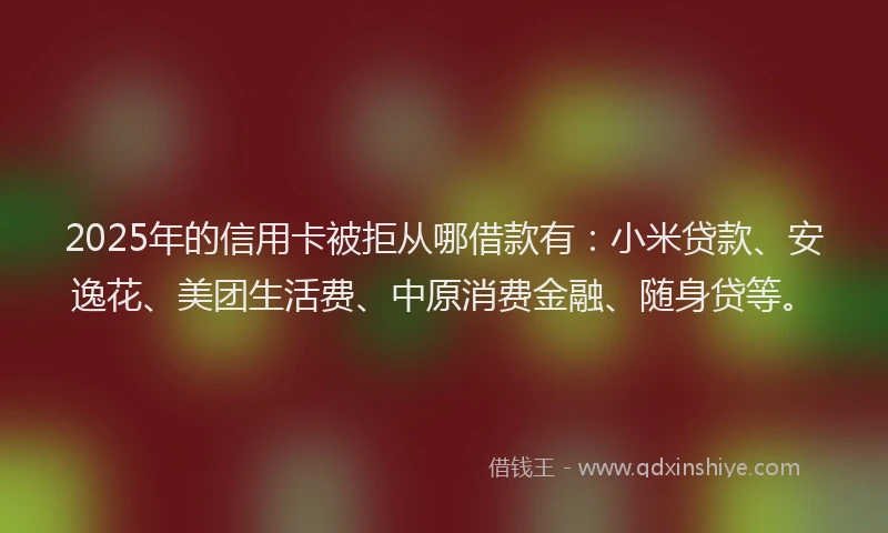 2025年的信用卡被拒从哪借款有：小米贷款、安逸花、美团生活费、中原消费金融、随身贷等。