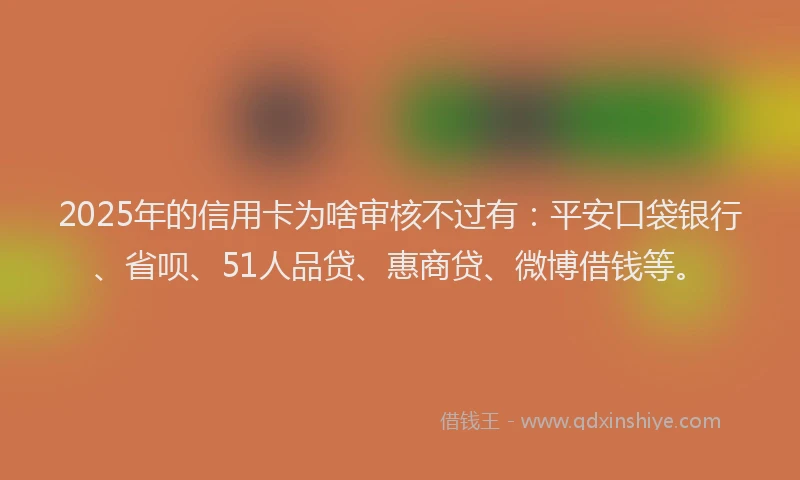 2025年的信用卡为啥审核不过有：平安口袋银行、省呗、51人品贷、惠商贷、微博借钱等。