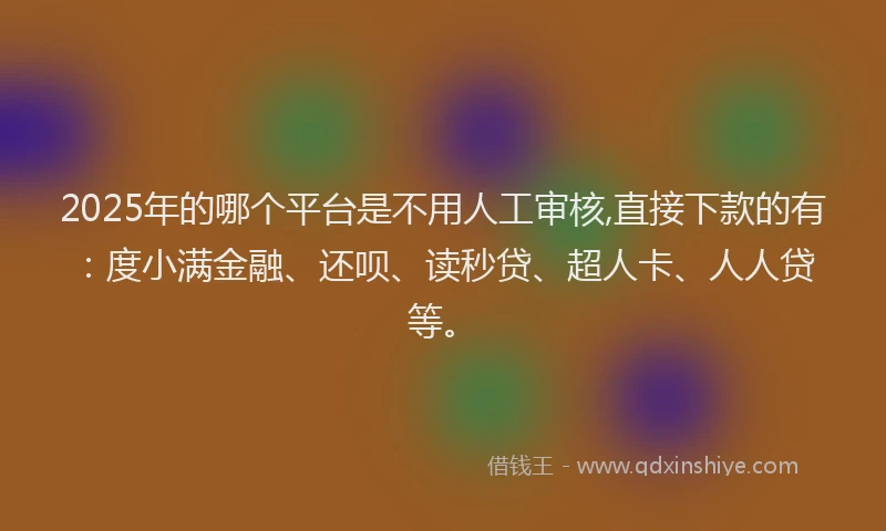 2025年的哪个平台是不用人工审核,直接下款的有:度小满金融、还呗、读秒贷、超人卡、人人贷等。