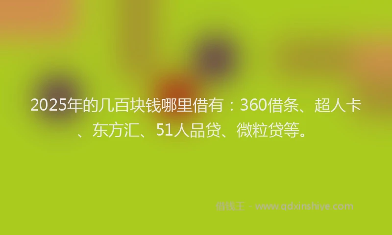 2025年的几百块钱哪里借有：360借条、超人卡、东方汇、51人品贷、微粒贷等。