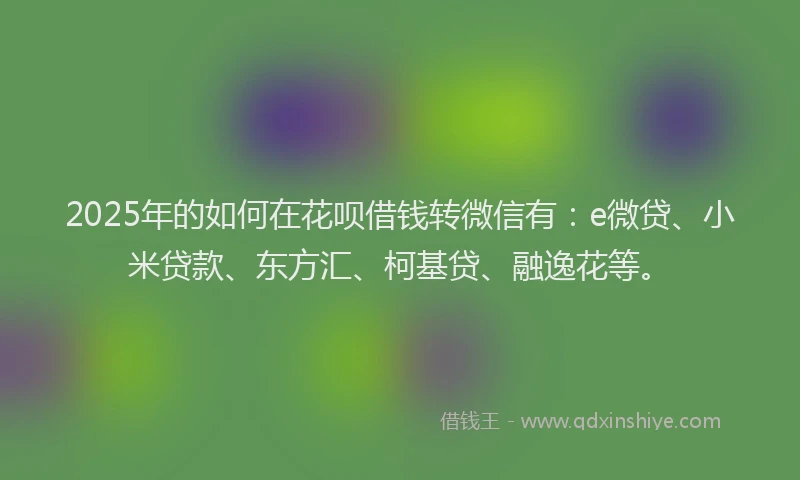 2025年的如何在花呗借钱转微信有：e微贷、小米贷款、东方汇、柯基贷、融逸花等。