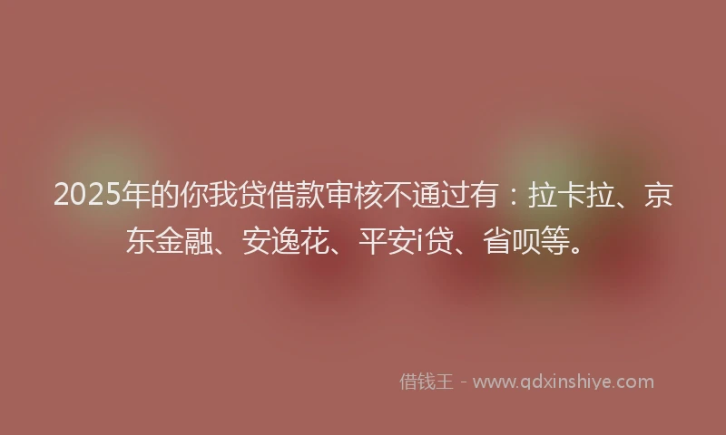 2025年的你我贷借款审核不通过有：拉卡拉、京东金融、安逸花、平安i贷、省呗等。
