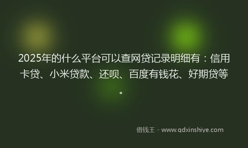 2025年的什么平台可以查网贷记录明细有：信用卡贷、小米贷款、还呗、百度有钱花、好期贷等。