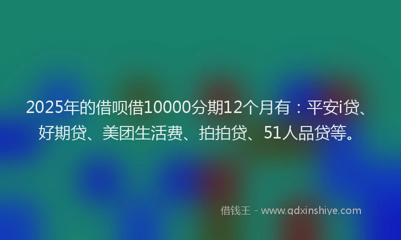 2025年的借呗借10000分期12个月有:平安i贷、好期贷、美团生活费、拍拍贷、51人品贷等。