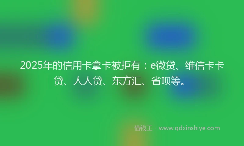 2025年的信用卡拿卡被拒有：e微贷、维信卡卡贷、人人贷、东方汇、省呗等。