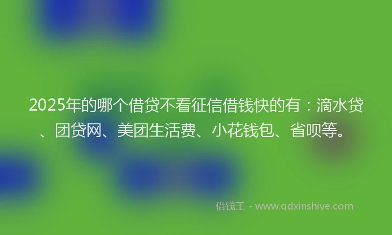 2025年的哪个借贷不看征信借钱快的有：滴水贷、团贷网、美团生活费、小花钱包、省呗等。