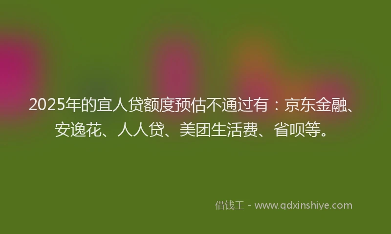 2025年的宜人贷额度预估不通过有：京东金融、安逸花、人人贷、美团生活费、省呗等。