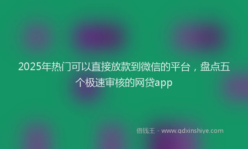 2025年热门可以直接放款到微信的平台，盘点五个极速审核的网贷app