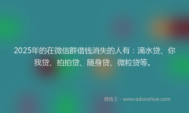 2025年的在微信群借钱消失的人有：滴水贷、你我贷、拍拍贷、随身贷、微粒贷等。