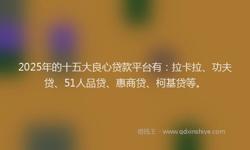 2025年的十五大良心贷款平台有：拉卡拉、功夫贷、51人品贷、惠商贷、柯基贷等。