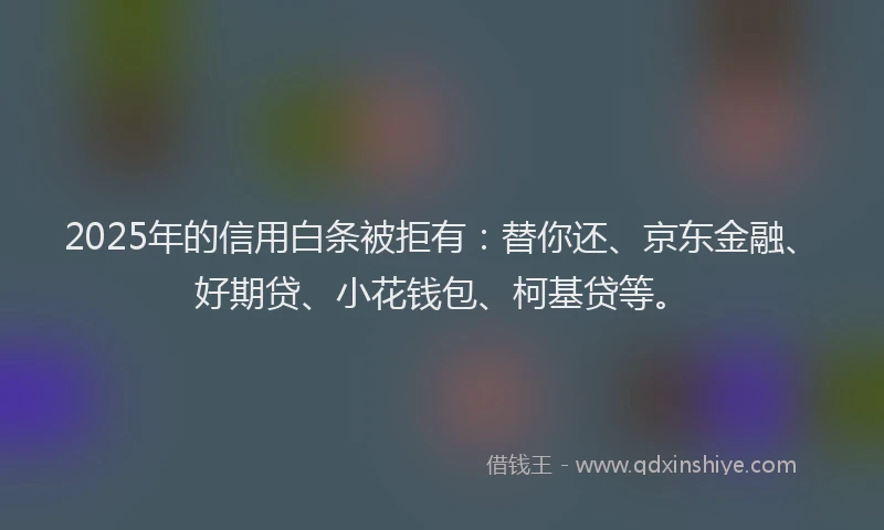 2025年的信用白条被拒有：替你还、京东金融、好期贷、小花钱包、柯基贷等。