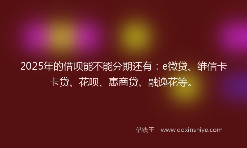 2025年的借呗能不能分期还有：e微贷、维信卡卡贷、花呗、惠商贷、融逸花等。