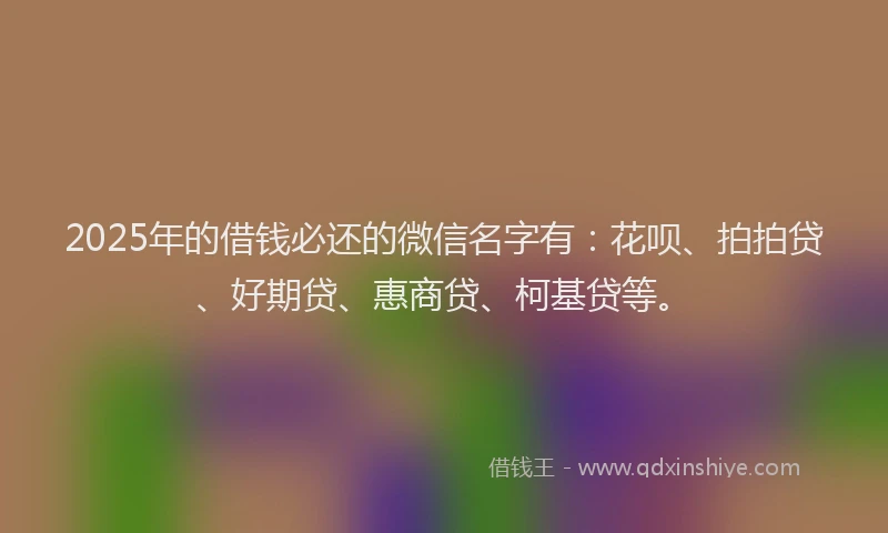 2025年的借钱必还的微信名字有：花呗、拍拍贷、好期贷、惠商贷、柯基贷等。