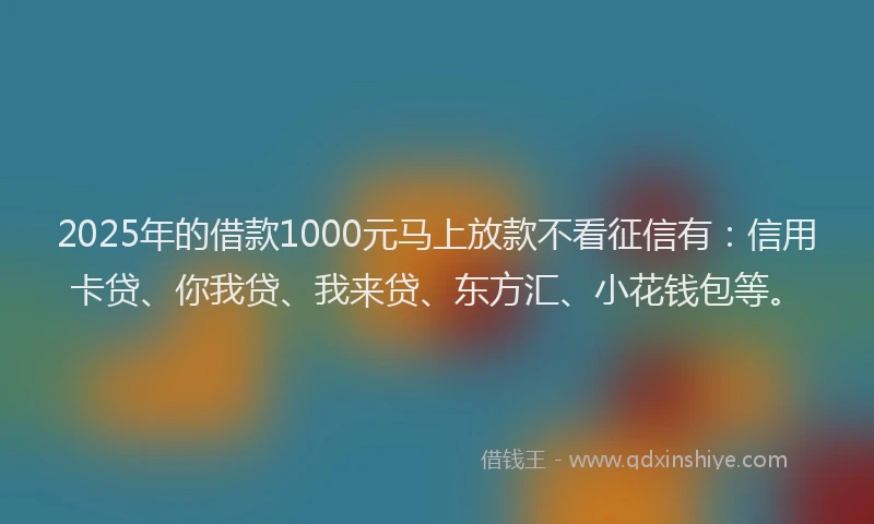 2025年的借款1000元马上放款不看征信有：信用卡贷、你我贷、我来贷、东方汇、小花钱包等。