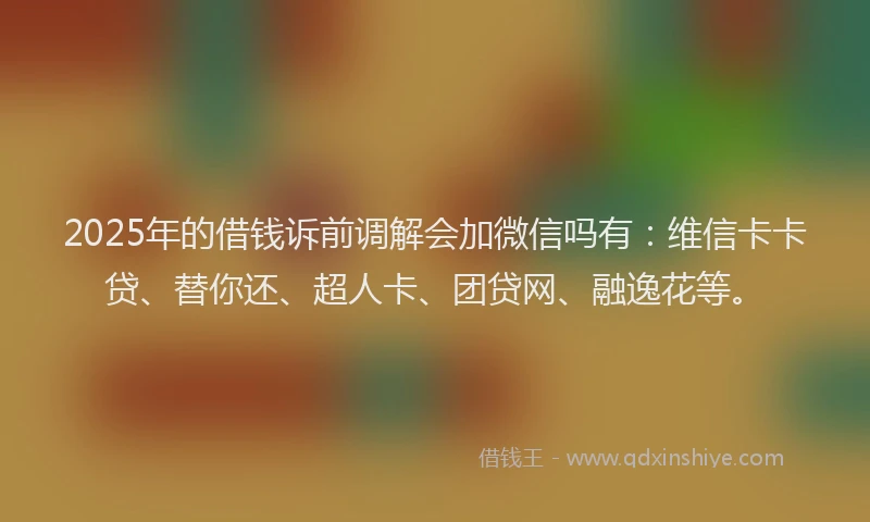 2025年的借钱诉前调解会加微信吗有:维信卡卡贷、替你还、超人卡、团贷网、融逸花等。
