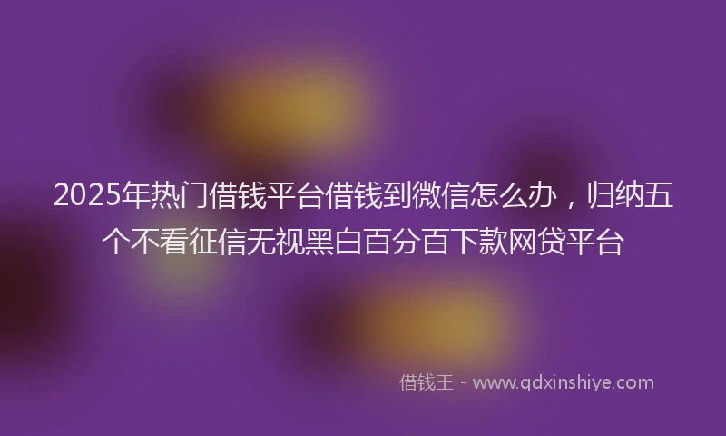 2025年热门借钱平台借钱到微信怎么办，归纳五个不看征信无视黑白百分百下款网贷平台