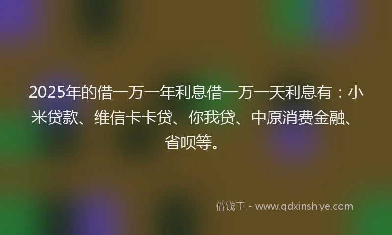 2025年的借一万一年利息借一万一天利息有：小米贷款、维信卡卡贷、你我贷、中原消费金融、省呗等。
