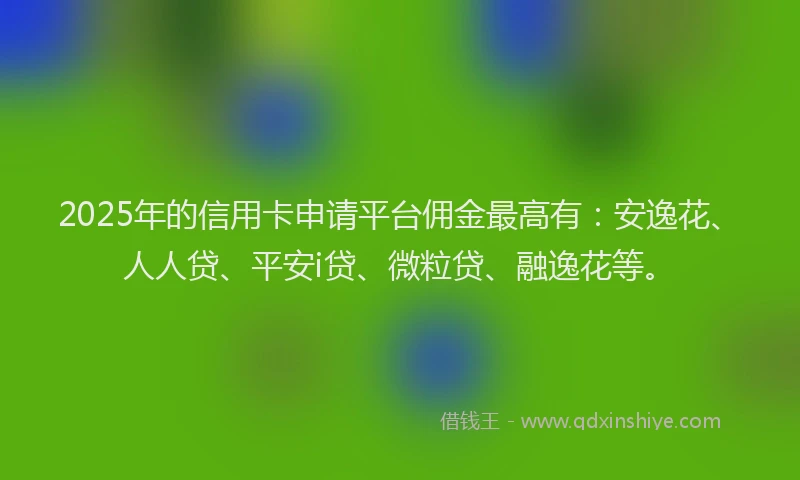 2025年的信用卡申请平台佣金最高有：安逸花、人人贷、平安i贷、微粒贷、融逸花等。