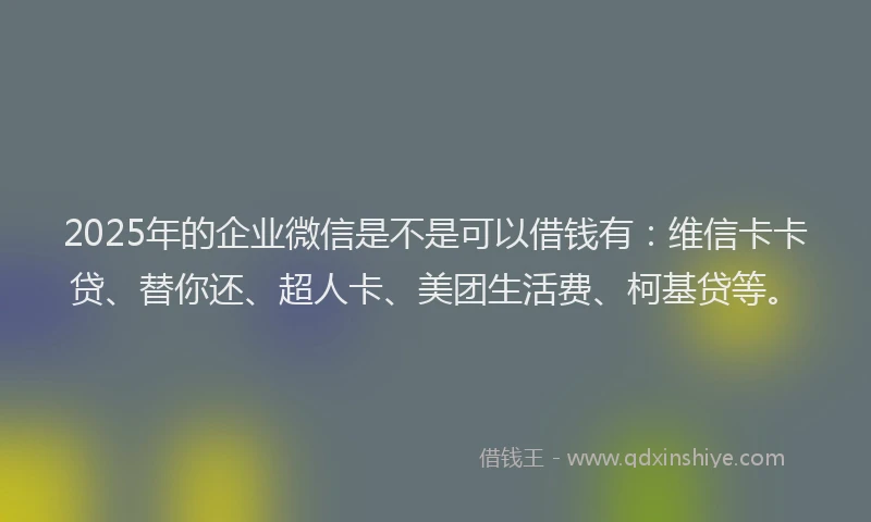 2025年的企业微信是不是可以借钱有：维信卡卡贷、替你还、超人卡、美团生活费、柯基贷等。