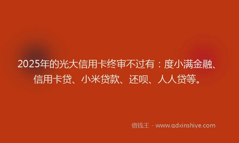 2025年的光大信用卡终审不过有：度小满金融、信用卡贷、小米贷款、还呗、人人贷等。