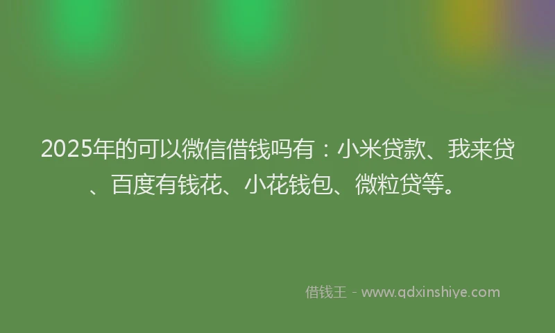2025年的可以微信借钱吗有：小米贷款、我来贷、百度有钱花、小花钱包、微粒贷等。